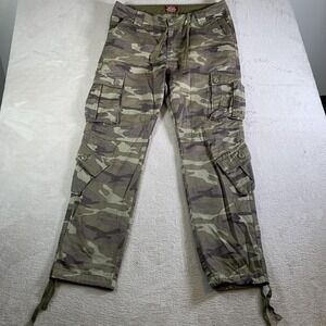 Y2K Match Pants Mens 38x32 Green Camo‎ Cargo Adjustable Waist Drawstring Japan